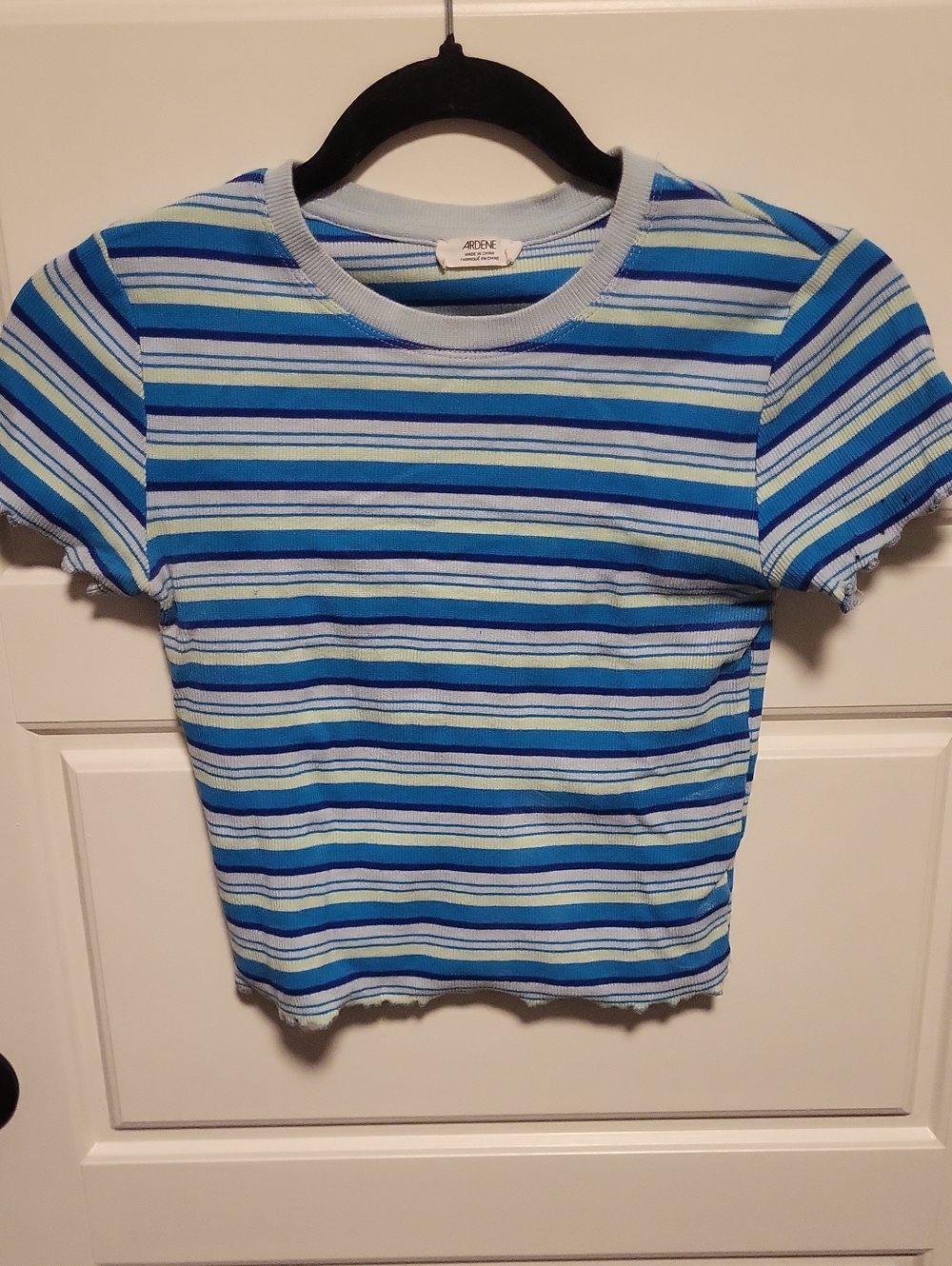 Ardene Blue & White Striped Ribbed Crop Tee